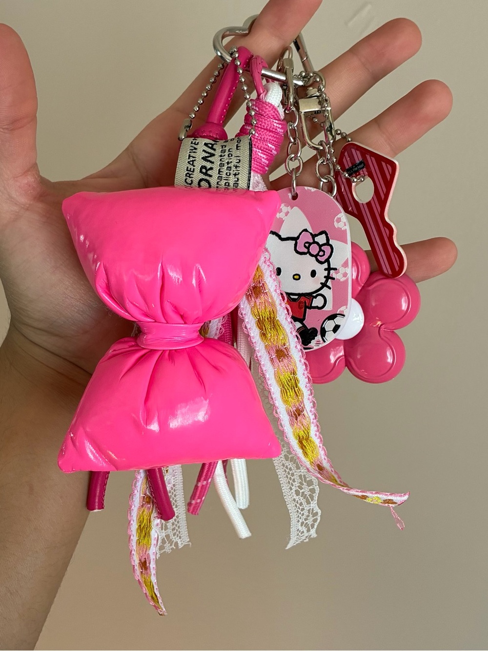 Hot Pink Bow Keychain Hello Kitty Charm Bag Charm